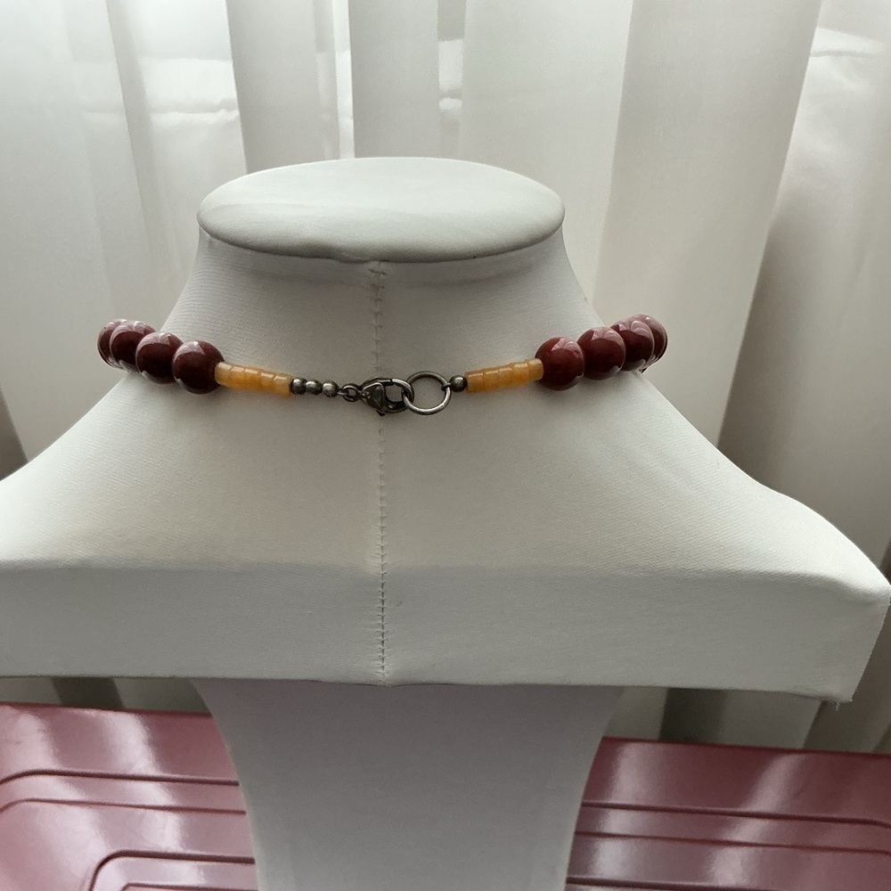 Jasper And Mustard Jasper Genuine Silver Tone Necklace View 4